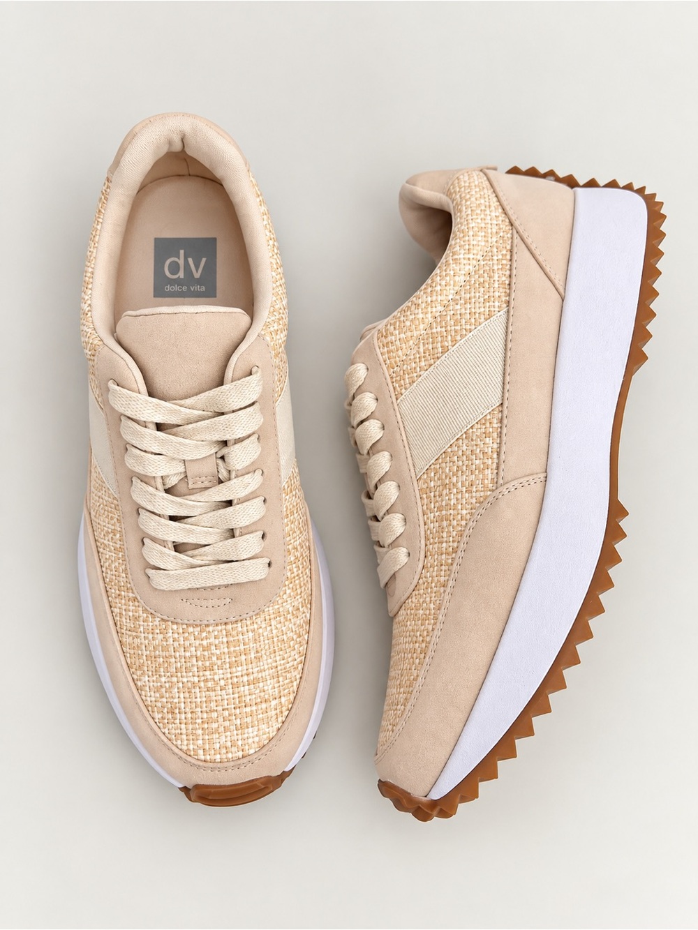 DV DOLCE VITA Breela Raffia Platform Sneakers Beige Tan